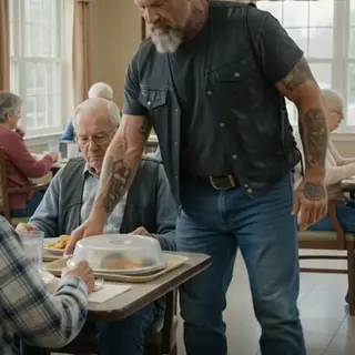 Everyone Saw a Biker Knock an Old Man’s Lunch to the Floor — Then the Kitchen Manager Read the Ingredient Label