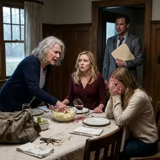 At Thanksgiving dinner, Grandma slammed her hand on the table and shouted, “Why is an elderly couple living in the million-dollar vacation home I bought for you?” My fork froze in midair. “What are you talking about?” I whispered. “I’m homeless right now.” Across the table, my sister’s face went pale. Then the doorbell rang—and the family lawyer walked in holding a file that could destroy everything…