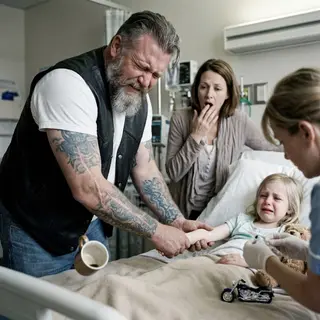 The Tattooed Biker Held Her Hand Through the Needle — Then Her Mother Saw the Scars Beneath His Ink