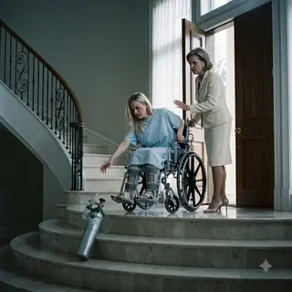 Trapped in a wheelchair with both femurs shattered, I watched my mother-in-law throw my oxygen tank down the staircase. Then she slapped me so hard her diamond ring sliced my cheek. “You’re nothing but a useless cripple now,” she sneered. “My son already signed the divorce papers.” Blood ran down my face as I smiled. “Then you should have checked whose signature is on the deed.” Her expression changed when the front door suddenly unlocked.