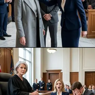 My daughter-in-law slapped me so hard that the entire courthouse went silent. "You filthy old woman! You're the shame of this family!" she screamed as my own son stood there without saying a word. I simply adjusted my coat and smiled. Neither of them realized that in less than ten minutes, I would be the one deciding their fate.