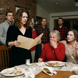 “Thirty-five, still single, and still embarrassing us,” my sister laughed, raising her champagne glass while my mother joined in. I placed my wedding ring on the Christmas table and watched smiles die. “I’ve been married for eighteen months—to the billionaire investor you’ve been begging to save your company.” Then I opened their proposal and exposed the signature they forged.