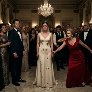“Get your cheap dress out of my ballroom!” my mother-in-law screamed before slapping me beneath a chandelier. My husband stood beside his mistress, silent, while three hundred guests watched my lip bleed and my wedding ring fall into his champagne. Then I walked toward the woman funding their $400 million empire—and called her Mother. Their bankruptcy started before dessert.