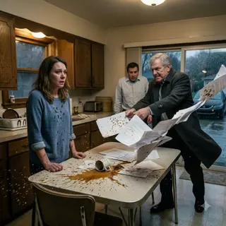 “You can’t afford a lawyer,” my father-in-law laughed, tossing divorce papers across my kitchen table like I was trash. My coffee spilled over the demand, my hands went cold, and my husband hid behind his father like a coward. They offered me $20,000 for eight years of stolen work. Then courtroom doors opened.