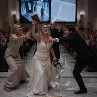“Sit down, Mother—you’ve already slept with the groom.” Four hundred wedding guests froze as I pulled her secret journal from my bouquet. My fiancé lunged for it. My mother’s mascara ran. Then the church screen lit up with porch-camera footage, a forged trust agreement, and one sentence proving they wanted my money. But they had missed one fatal thing.