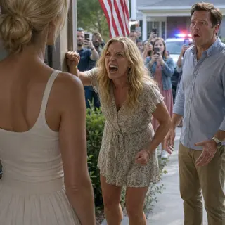 “Those girls mean nothing to you!” Tammy screamed on my porch as police sirens closed in. My daughters were locked upstairs, shaking, while neighbors recorded her pounding my door and Tom finally heard the lie she had fed them for months. She thought stealing my husband made her untouchable. She had no idea I had saved every message and video.