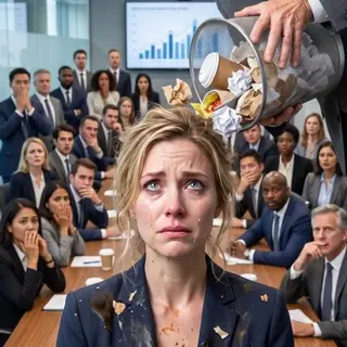 The entire office went silent when my boss dumped a trash can over my head. Coffee cups, shredded papers, and food scraps slid down my suit as he sneered, “You think closing one huge contract makes you better than me?” I slowly wiped coffee from my face and looked at the executives watching. “No,” I whispered. “But the company you just humiliated me in… won’t belong to you after today.” Then the conference-room doors opened.