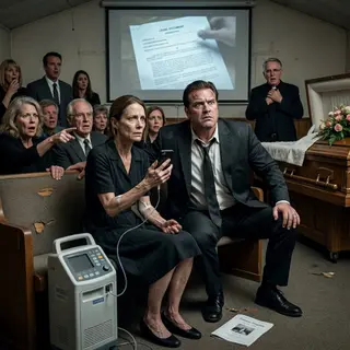 At my sister’s funeral, her husband leaned over my dialysis machine and whispered, “Smile for the cameras, you dying bitch, or this machine gets unplugged tonight.” I didn’t cry. I didn’t beg. I simply handed the priest my burner phone. Seconds later, the church screen showed Derek crouching beneath my sister’s car, tampering with her brakes. His face went white—but the video wasn’t the only evidence I had.