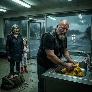 A Biker Was Holding A Yellow Child’s Jacket — Then I Saw What He Was Washing