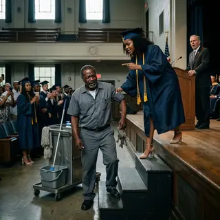 The Valedictorian Called Her Janitor Father to the Graduation Stage — And the Story She Told Made the Whole University Rise