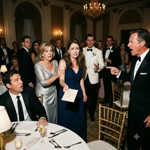 My father pointed at me across the wedding ballroom and ordered, “Sit down. Don’t destroy your brother’s future because you’re jealous.” Mom grabbed my wrist and hissed, “He’s family.” I looked at the people who had mocked me all night, then pulled a sealed envelope from my purse. My brother’s smile vanished instantly. “You’re right, Dad,” I said. “His future shouldn’t be decided by bitterness.” I handed the envelope to the billionaire’s lawyer. “It should be decided by evidence.”