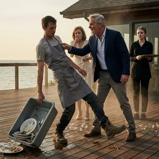 They Called Him "The Busboy" at a $9 Million Lake House — Then the Deck Cracked, and Everyone Learned Who He Really Was