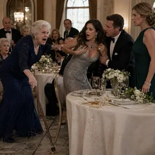 The mistress was sitting in my chair, wearing my grandmother-in-law’s stolen sapphire necklace, when I walked into the ballroom. My husband barely looked ashamed. “Claire, don’t make a scene,” he warned. Then Grandma Eleanor slammed her cane against the marble floor and screamed, “GET UP!” Everyone froze—but I stayed silent, because Daniel still had no idea the real trap wasn’t in that ballroom. It was waiting for him Monday morning.