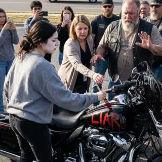 A Student Painted “LIAR” Across a Biker’s Harley in Front of Her Entire School—Then the Man Watching Her Finally Came Out of Hiding