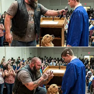 A Biker Ripped the Microphone from a Deaf Student During His Graduation Speech — Then the Terrified Service Dog Revealed What Nobody Else Could Hear