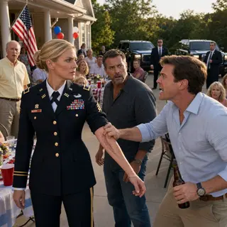 “Everybody look at this—my sister plays soldier while Mom and Dad pay her bills,” my brother mocked, gripping my scarred arm before thirty relatives. Minutes later, two colonels walked in, called me “Major Cooper,” and exposed the combat rescue I’d never mentioned. Ryan’s face went white. Then his wife raised a bank envelope. His humiliation was only beginning now.
