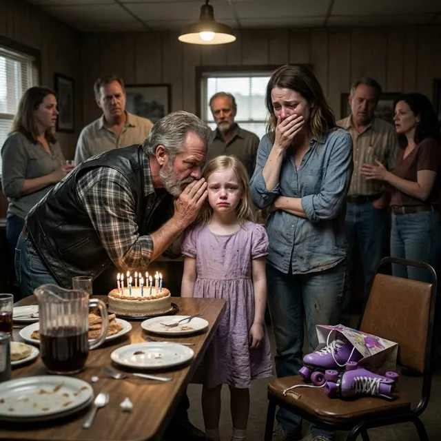 The Little Girl Wouldn’t Blow Out Her Birthday Candles in Front of Everyone, Until a Tattooed Biker Leaned Down and Quietly Asked, “Where’s Your Dad?”