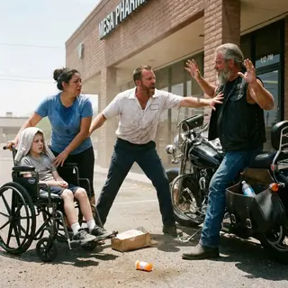 The Mother Pushed Her Son’s Wheelchair Through Blistering Heat—Then a Silent Biker Killed His Engine and Started Walking