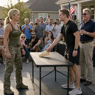 “Ten thousand dollars says you can’t take me down.” My neighbor said it before a crowd, certain the quiet Army major next door would become his humiliation. Then I stepped onto the mat, let him get comfortable, reversed him, and made him tap. His billionaire father stopped smiling. “This isn’t over,” he hissed. He had no idea what came next.