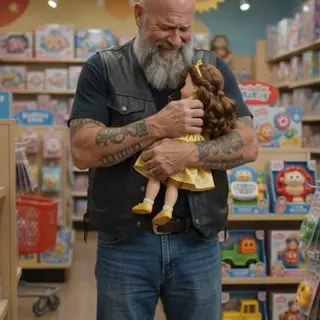 The Giant Biker Hugged a Doll in the Toy Store While Teenagers Mocked Him — They Went Silent When a Little Girl Arrived