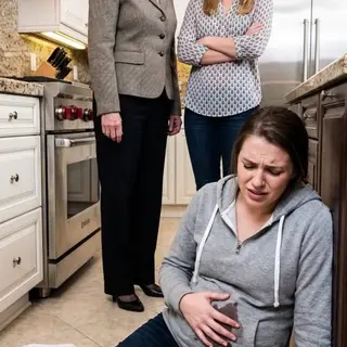 I woke on the kitchen floor with blood beneath me while my mother-in-law and sister-in-law stood over me without a trace of regret. “Maybe now you’ll learn your place,” his sister sneered. I pressed both hands to my stomach, realizing the baby was gone. Then the front door slammed open. My husband froze at the sight of me. “What did you do to my wife?” he roared. But my mother-in-law’s answer made him turn completely white.