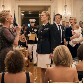 “Leaving a barren soldier like you was my son’s best decision.” My former mother-in-law said it into a microphone while my ex posed beside the baby they called his heir. Then a Marine entered in dress blues, holding a sealed DNA report. Chloe went white. My ex stopped smiling. And the Marine said, “You told me my son was dead.”