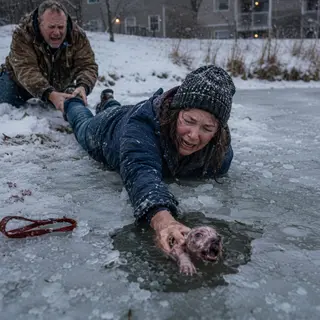 With Most of His Fur Gone, This Puppy Was Trapped Beneath a Sheet of Ice — Then a Rescuer Saw His Nose Above the Water