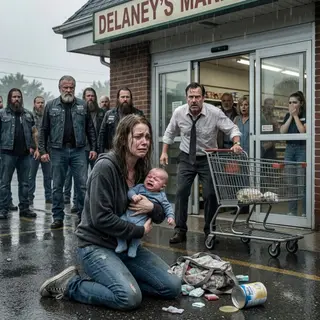 The Young Mother Was Thrown Out of a Grocery Store Because Her Baby Wouldn’t Stop Crying, but Five Minutes Later the Sound of Biker Engines Made Everyone Inside Turn Around
