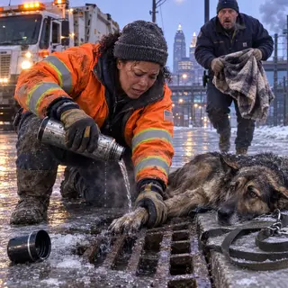 His Paw Was Frozen Inside a Metal Drain, and Every Struggle Made It Worse — Until Someone Brought Warm Water