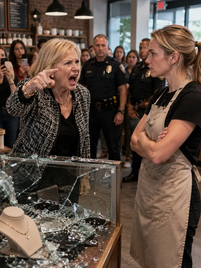 “You ungrateful little nothing! You’d be nobody without my daughter!” My mother-in-law screamed before smashing a $2,400 display inside my crowded coffee shop. Then she told police I attacked her. I didn’t argue. I showed them four camera angles. Minutes later, officers cuffed her while customers watched. She thought humiliation was over. Three days later, she revealed her real weapon.