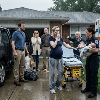 I was in agonizing labor with twins when my husband grabbed his keys—not to take me to the hospital, but to go shopping with his mother. His father waved me off and said, “She can wait a few hours. It’s not that serious.” I begged, “Please, the babies are coming.” They left anyway. Hours later, they returned home smiling… and froze when they saw what was waiting in the driveway.