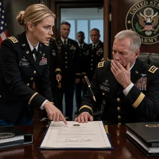 “Sir, that’s my dad’s signature.” The four-star general went pale, dropped his pen, and ordered everyone out. My father had been dead eighteen years. The document was dated last year. Then the general locked the door and whispered, “Your father wasn’t supposed to die that night.” Suddenly, one forged signature turned my childhood grief into something far more dangerous.