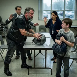 They Mocked the Boy in the Worn-Out Shirt—Until the Silent Biker Walked Into the Parent Meeting