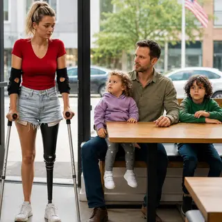 Can I Sit Here?” The One-Legged Girl Asked the Single Dad… His Answer Left Her in Tears…