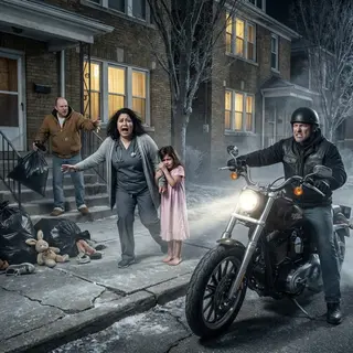 The Night the Landlord Threw Her Out, a Biker’s Headlight Cut Through the Dark