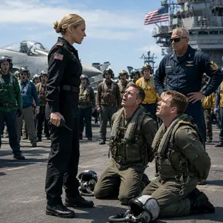 “Move, or I move you.” One arrogant Navy pilot grabbed my arm while his wingman laughed, convinced I was a clueless visitor on their flight deck. Three seconds later, both men were flat on the nonskid. Then the shipwide announcement hit: “Pass the incoming Air Officer to Primary.” Their faces went blank. I was Air Boss—and revenge wasn’t coming.