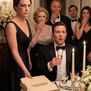 I walked into my tenth wedding anniversary party with one eye swollen black and blue. My husband’s family burst into laughter. “What happened to you?” my mother-in-law sneered. I smiled and said nothing. They thought I was a beaten, humiliated wife who had nowhere to go. But as my husband raised his glass to celebrate ten “perfect” years, I quietly placed a folder on the table. And his smile disappeared.