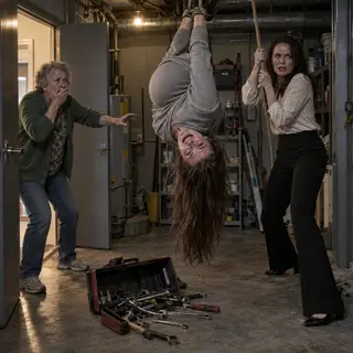 I found my seven-month-pregnant neighbor hanging upside down inside the maintenance room of a model apartment while her sister stood beneath her holding a pulley rope.
