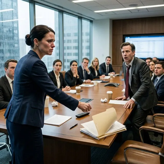 I sat frozen as my husband slid the divorce papers across the boardroom table. “Consider this your severance package,” he laughed, while his friends smirked like I was already finished. I signed nothing. Instead, I reached for the remote and said, “Before I leave, gentlemen… watch the next slide.” The screen changed. His face went white. And in that silence, everyone finally saw who he really was.