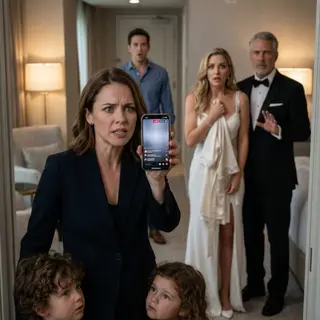 He threw an “engagement of the century,” so I arrived with our twins to “pay respects.” “Smile,” I whispered, lifting my phone. “Let’s give them a gift they’ll never forget.” The livestream opened on the bridal suite door—then the muffled gasp, the frantic shuffling, and my ex’s bride screaming, “Stop! Not now!” When the door flew wide, the man beside her wasn’t my ex… it was his father. And the “heir” everyone worshipped? Not his son—his half-brother. So tell me… who else knew?