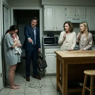 I came home at 2 a.m. and found my wife trembling in the kitchen, holding our feverish baby while my mother and sister ate cake like nothing was wrong. “She’s just being dramatic,” my sister laughed. Then I noticed the shattered medicine bottle on the floor—and the security camera blinking above them. That was the moment they stopped being family… and became evidence.