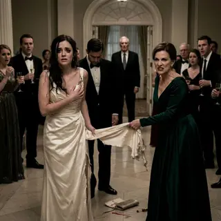 My mother-in-law ripped my dress open in front of hundreds of elite guests and sneered, "Tell everyone you're nothing but a gold digger!" My husband lowered his head and stayed silent. They thought they had destroyed me forever. None of them noticed the billionaire standing at the ballroom entrance, watching everything. They had no idea they had just declared war on the wrong woman.