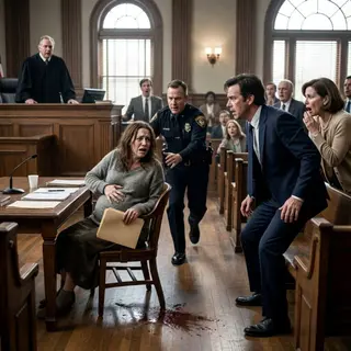 I was eight months pregnant when a sharp pain tore through me in divorce court. My mother-in-law laughed, “She’s faking it again,” and my husband smirked, “She always pulls this stunt.” Even the judge looked doubtful—until my water broke across the courtroom floor. The bailiff shouted, “Your Honor, she’s in labor!” Then the judge slowly stood up, and my husband’s smile vanished.