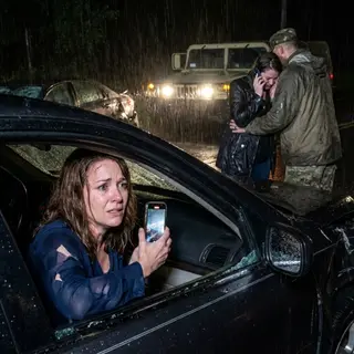 “Sterling, baby, I crashed,” the woman who hit me sobbed—while I sat trapped twelve yards away, my kneecap shattered, blood filling my shoe, and rain washing down my face like shame. My husband arrived in a military SUV, wrapped his coat around her, and drove off without recognizing his own wife. He forgot one thing: my phone was recording.