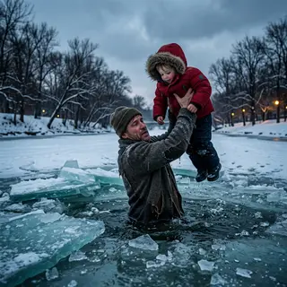 A Homeless Man Jumped Into a Frozen River to Save a Stranger's Child. Nobody Thanked Him. He Walked Away Shivering. Then a Security Camera Changed Everything.