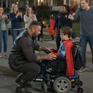 A 290-Pound Tattooed Biker Ripped a Disabled Boy’s Halloween Cape Off in Front of the Whole Neighborhood — Then Everyone Discovered He Had Built the Only Superhero Costume That Could Truly Let the Child Fly