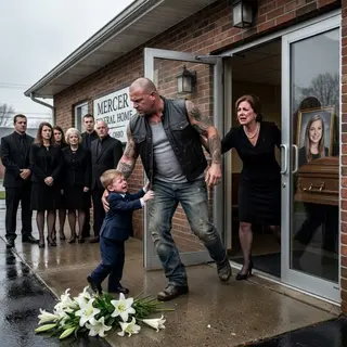 A Tattooed Biker Dragged a Crying Toddler Away From His Mother’s Funeral in Front of Everyone — Then a School Essay Revealed Why That Boy Called Him Dad
