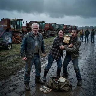 The nine combines stood at the back of the auction yard like machines that had already been buried once and dug up for one final humiliation.