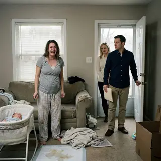 Three months postpartum, I was still bleeding when the front door clicked open. My husband didn’t even look guilty. He just said, calm as weather, “She’s moving in. I want a divorce.” Behind him, her smile bloomed—soft, smug, permanent—like my home was already hers. Something inside me went quiet. I picked up the pen and signed. Then I looked up and whispered, “Congratulations.” Months later, they saw me again. His face went paper-white. I tilted my head, smiled, and asked, “Miss me?”