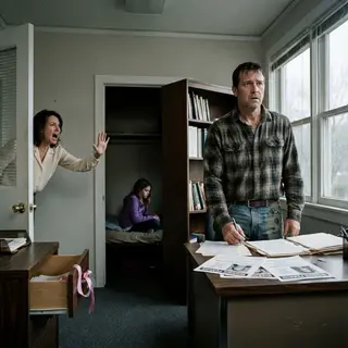 I stopped by my wife's office to surprise her. But she was busy. As I waited at her desk, I noticed a fountain pen engraved with my missing daughter's name. Curious, I picked it up. Something clicked inside it, and the wall behind the bookshelf slid open. I froze. My daughter was sitting on a bed - thin and terrified... -True life story